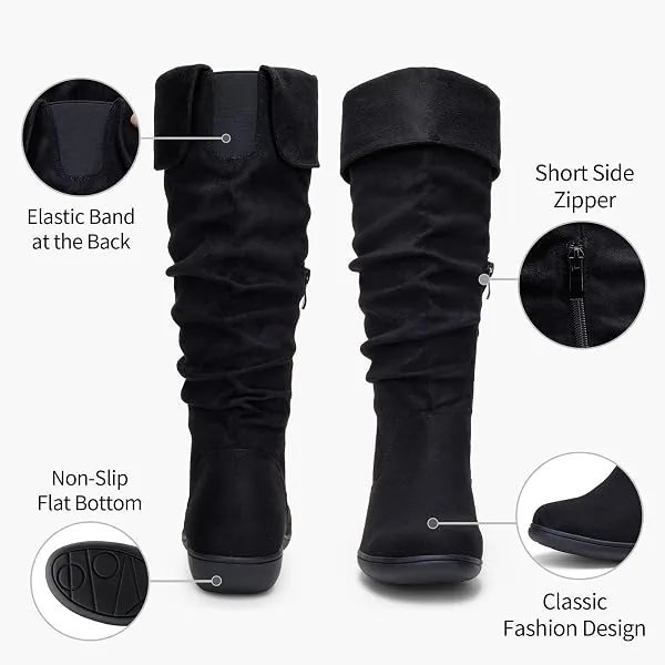 Vepose Women's 942 Slouch Knee-High Boots, front and rear views
