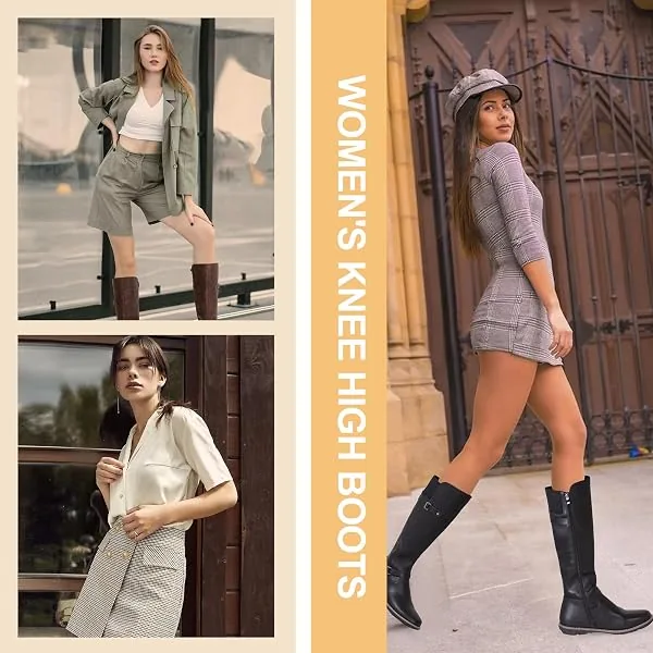 Jeossy Women's 9655 Flat Riding Boots, side view worn