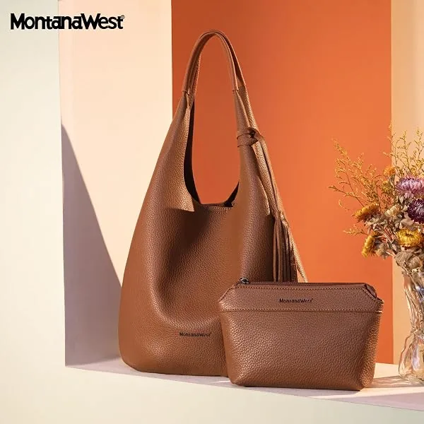 Montana West Women's Slouchy Hobo Shoulder Bag, angled view with pouch