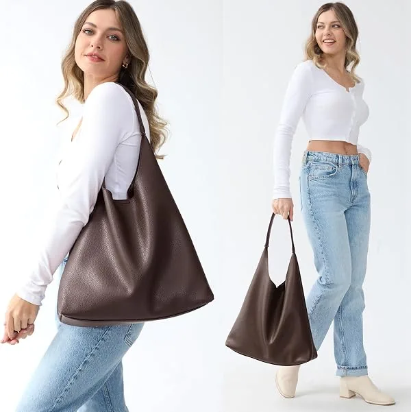 HOXIS Slouchy Hobo Shoulder Bag, side view worn